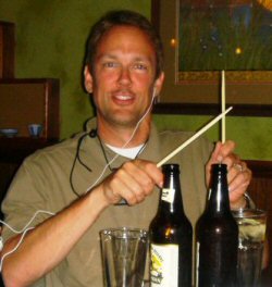 David Fabry drumming up some beer for the folks